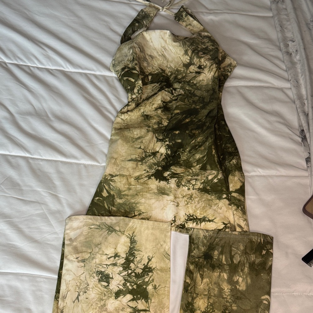 Fashion Nova Green Tie-Dye Halter Dress